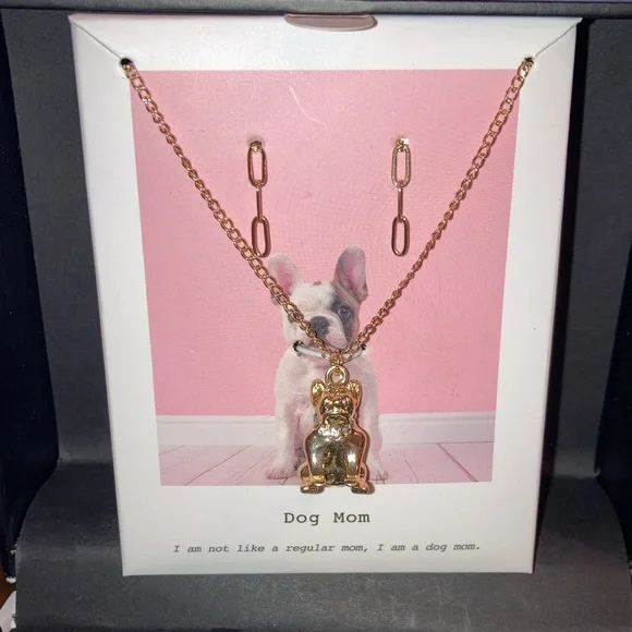 Gold Dog Mom Necklace and Earrings NWT - Picture 2 of 2